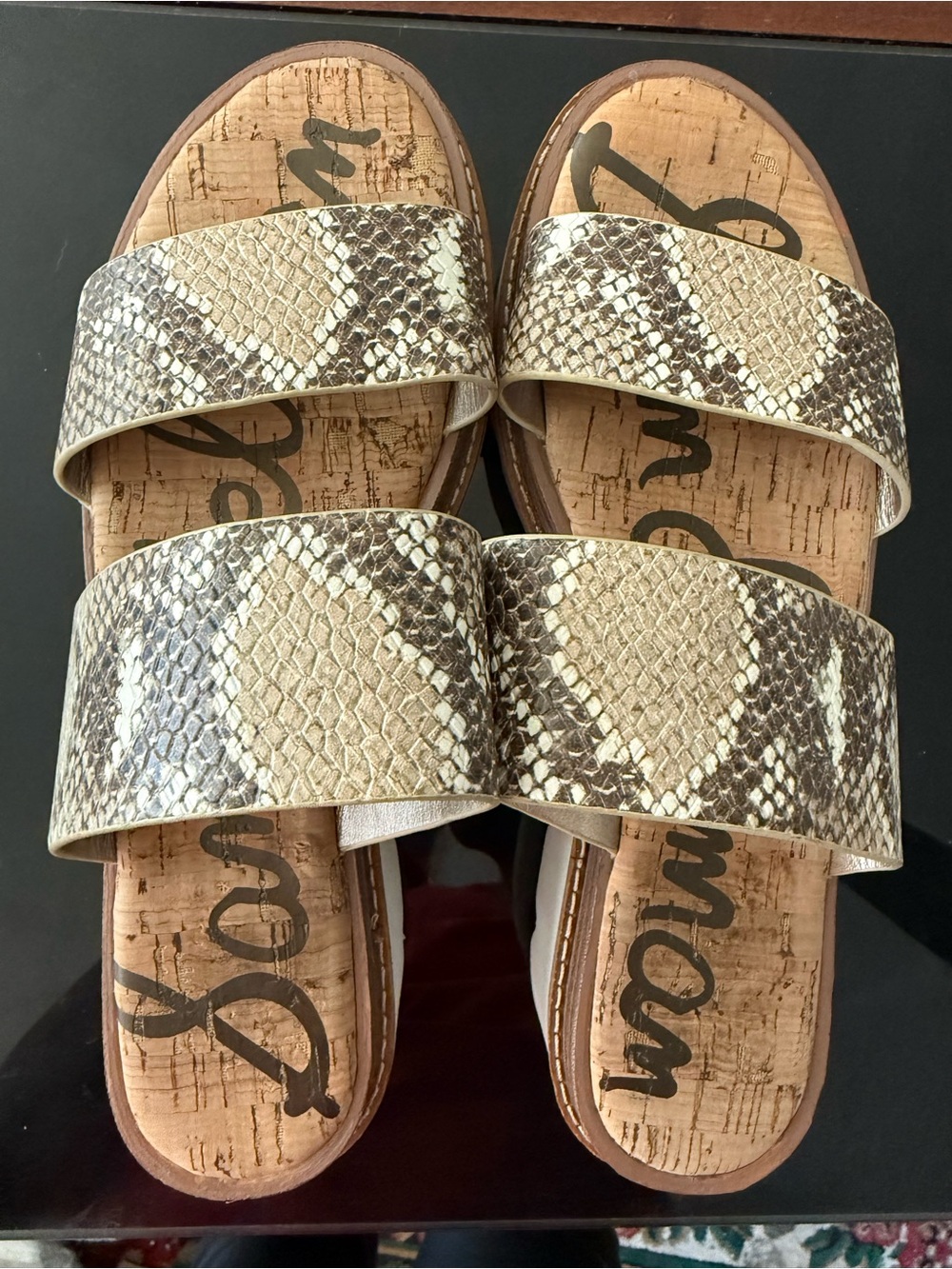 Snake-Print Double Strap Slide Sandals - Beige/Brown